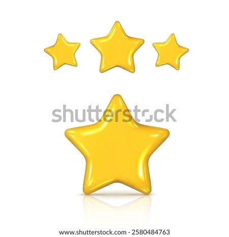 3d realistic vector icon. Yellow shiny  shape star in cute cartoon style.