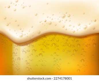 3d realistic vector illustration  background. Beer and bubble foam. Oktoberfest concept.