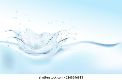 3d realistic vector illustration banner. Water splash crown. Wave banner with splashes and drops.