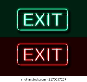 3d realistic vector illustration banner. Exit sign in red and green background.