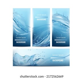 3d realistic vector illustration banner and flyers. With water flows and splashes.