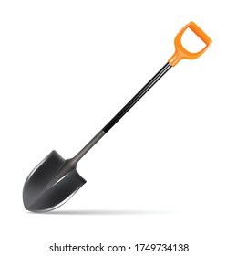 3d realistic vector illustration garden spade with orange handle.