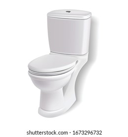 3d realistic vector illustration icon of a white porcelain toilet sit with a cover. Isolated on white background.