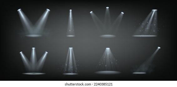 3d realistic vector illustration of light effect spotlight on transparent background with glow and sparkles. - Shutterstock ID 2240385121