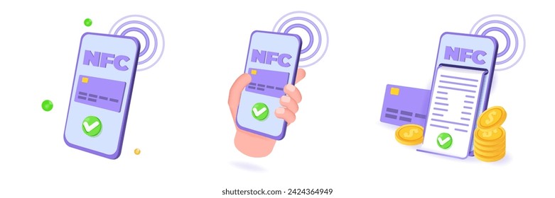 3d realistic vector illustration Payment NFC concept. 