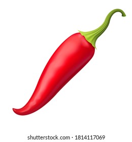 3d realistic vector illustration. Red hot chili pepper isolated on white background.