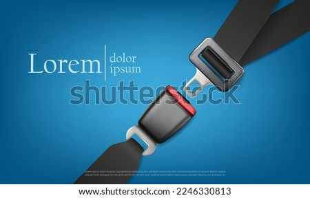 3d realistic vector illustration. Safety driving concept. Fasten passenger seat  belt. Warning banner with belt on a blue background. Horizontal orientation. Stock photo © 