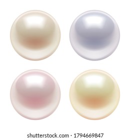 3d realistic vector illustration. Set of sea pearls different color, isolated on white background.