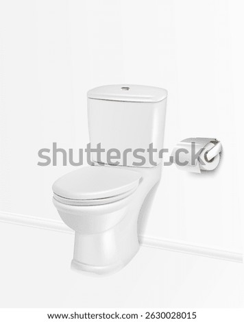 3d realistic vector illustration. Toilet bowl and paper roll.