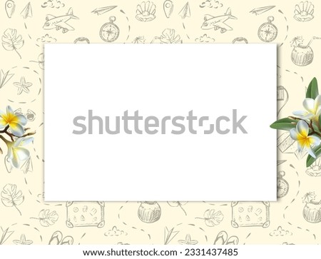 3d realistic vector illustration. Travel frame banner with hand drawn icons.