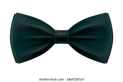 3D realistic vector Illustration. Vintage black necktie. Elegant clothes bow-tie. Formal wear for official event. Isolated on white background.