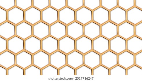 3d realistic vector illustration. Yellow honeycomb pattern.