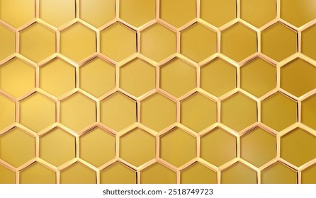 3d realistic vector illustration. Yellow honeycomb pattern for cosmetic ad, display.