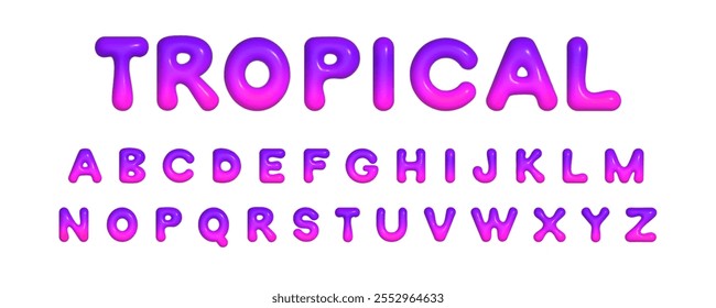 3d realistic vector inflated bubbled glossy gradient alphabet with bold hand drawn purple and pink letters isolated on white