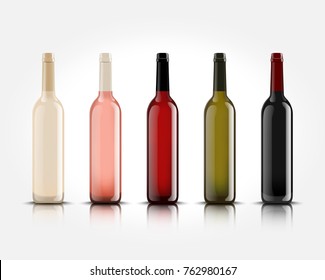 3d realistic vector isolated wine bottles without labels for your design and logo. Mockup for presentation of your product