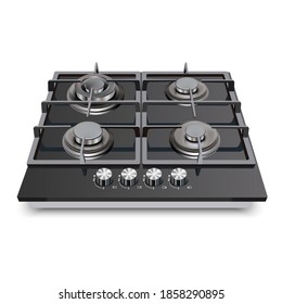 3d realistic vector kitchen appliance, gas cooking surface, cooktop.