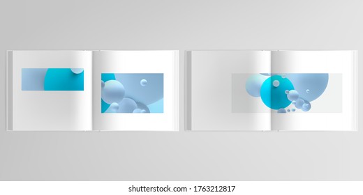 3d realistic vector layout of cover mockup design templates for bifold square brochure, flyer, cover design, book design, magazine, brochure cover. Abstract composition with 3d balls or spheres.