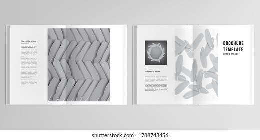 3d realistic vector layout of cover mockup templates for A4 bifold brochure, flyer, cover design, book design, magazine, brochure cover. Feathers, birds plumage in abstract style. Graphic pattern.