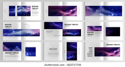 3d realistic vector layout of cover mockup templates for bifold square brochure, flyer, cover design, book design, magazine, brochure cover. Digital data visualization, polygonal science background.