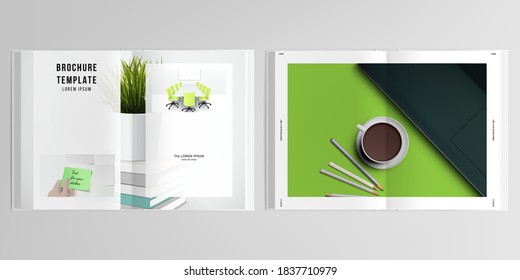 3d realistic vector layout of cover mockup design templates for A4 bifold brochure, cover design, book design, magazine, brochure cover. Home office concept, study or freelance, working from home.