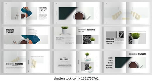 3d realistic vector layout of cover mockup design templates for bifold square brochure, cover design, book design, magazine, brochure cover. Home office concept, study or freelance, working from home.