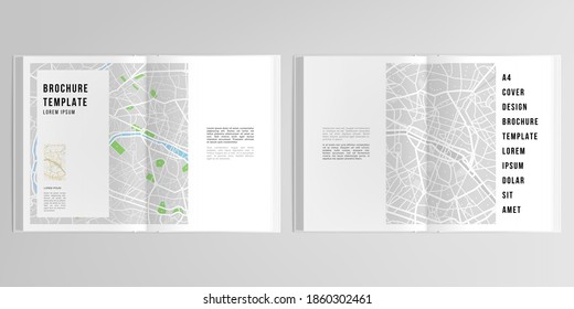 3d distribución vectorial realista de plantillas de diseño de simulación de portada con mapa urbano de París para el folleto bipliegue A4, volante, diseño de portada, diseño de libros, revista, portada de folletos.