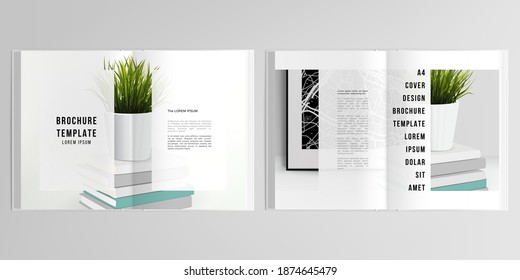 3d realistic vector layout of cover mockup design templates for A4 bifold brochure, cover design, book design, magazine, brochure cover. Home office concept, study or freelance, working from home.