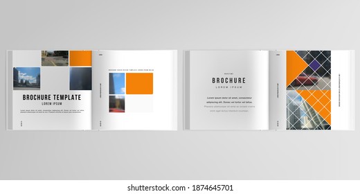 3d realistic vector layout of cover mockup templates for bifold square brochure, flyer, cover design, book design, magazine. Abstract design project in geometric style with squares and place for photo
