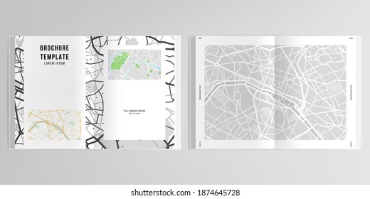 3d distribución vectorial realista de plantillas de diseño de simulación de portada con mapa urbano de París para el folleto bipliegue A4, volante, diseño de portada, diseño de libros, revista, portada de folletos.