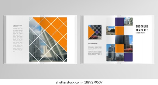 3d realistic vector layout of cover mockup templates for A4 bifold brochure, cover design, book, magazine, brochure cover. Abstract design project in geometric style with squares and place for a photo
