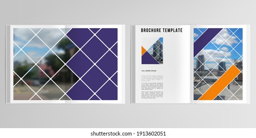 3d distribución vectorial realista de plantillas de simulación de portada para folletos bipliegos A4, diseño de portada, libro, revista, portada de folleto. Proyecto de diseño abstracto de estilo geométrico con cuadrados y lugar para una foto