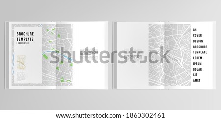 3d realistic vector layout of cover mockup design templates with urban city map of Paris for A4 bifold brochure, flyer, cover design, book design, magazine, brochure cover.