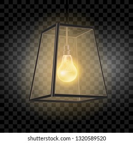 3d realistic vector loft style lantern lamp isolated on transparent background.