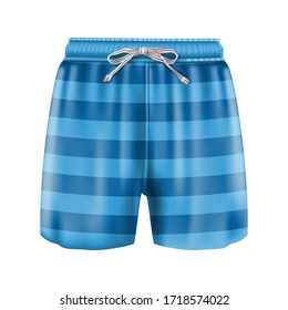 3d realistic vector man boxer swimsuit in stripes blue. Isolated on white background.