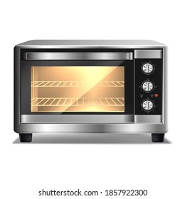 3d realistic vector microwave oven with light inside, isolated on white background. Kitchen appliances.