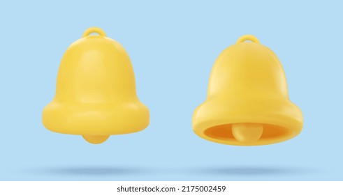 3d realistic vector Notification bell icons. Yellow golden alert bell. ringing bell 3d reminder vector.