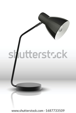 3d realistic vector office table studying black lamp. Isolated illustration on white background.