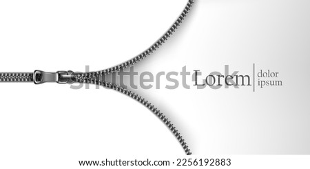 3d realistic vector open zipper background. Design concept banner. Illustration on transparent background.