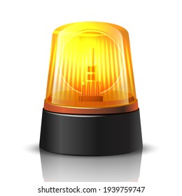3d realistic vector orange danger hazard car top light glowing on white background.