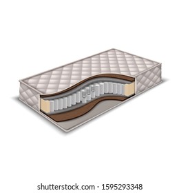 3d realistic vector orthopedic mattress and mattress structure cut out with layers view. Isolated vector illustration.