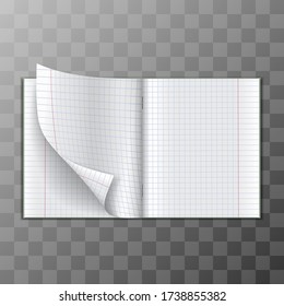 3d realistic vector paper notebook  for mathematics for notes. Illustration on transparent background.