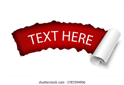 3d realistic vector of paper torn on white background, template design with space for text on red background.