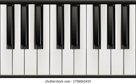 3d realistisches Vektorpiano mit Tastatur schwarz und weiß.