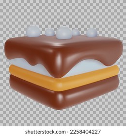 3d realistic vector piece of cake or cheesecake in cartoon minimal style. Holiday colorful tasty dessert icon. Bright glossy sweet food element. Creative cute child art illustration.