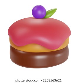 3d realistic vector piece of cake or cheesecake in cartoon minimal style. Holiday colorful tasty dessert icon. Bright glossy sweet food element. Creative cute child art illustration.