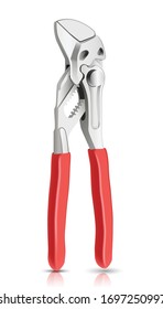 3d realistic vector plumber master  instrument  wrench with red handles. Isolated on white background.