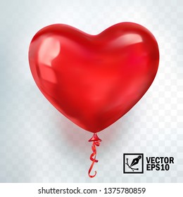 3d realistic vector red balloon in form of heart, greeting card for celebrating, valentine's day and World Heart Day