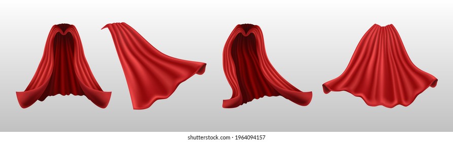 3d Realistic Vector Red Cape Front And Side View And Back, Isolated On White Background.