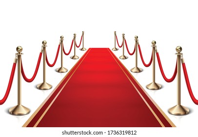 3d realistic vector red carpet and gold barrier.