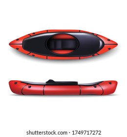 3d realistic vector red raft in top and side view. Isolated on white background.